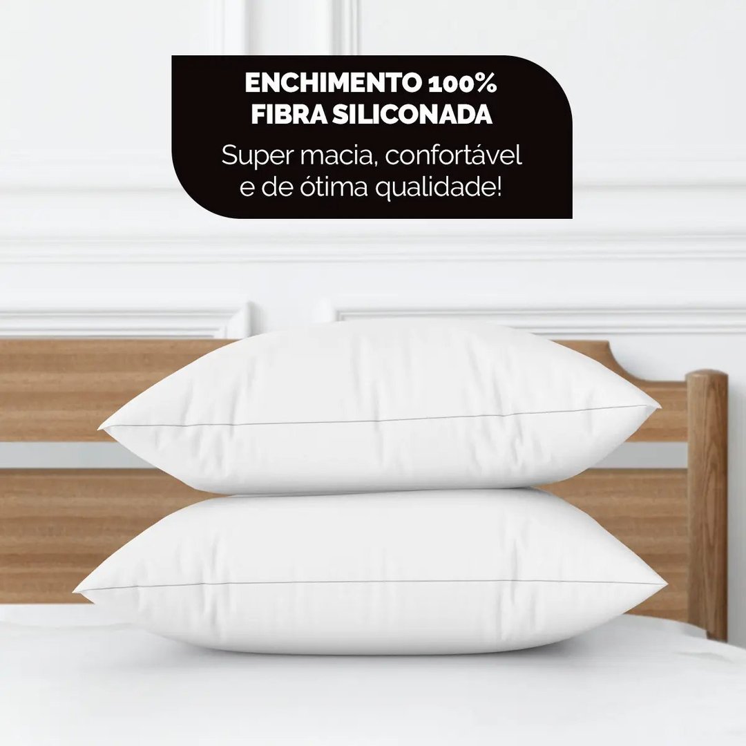 ✨ Kit 2 Travesseiros 70x50 Antialérgico Lavável Fibra Siliconada Toque de Pluma de Ganso Oaktex Cor Branco