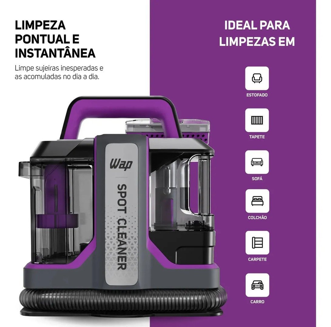 ✨ Extratora de Sujeira Portátil WAP Spot Cleaner W3 Borrifa Esfrega e Extrai 1450W de Potência e Bico de Autolimpeza