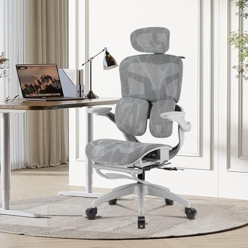 ✨ Cadeira de Escritório Ergonômica Testada conforme NR-17, Duplo Apoio Lombar, Assento Deslizante com Ajuste de Profundidade 5cm, Apoio para Pés Retráti...