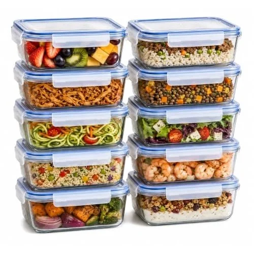 ✨ Kit 10 Potes de Vidro Herméticos 640ml com Tampa e 4 Travas | Marmitas Reutilizáveis | Vedação Total | Refratário para Forno, Micro-ondas, Freezer e G...