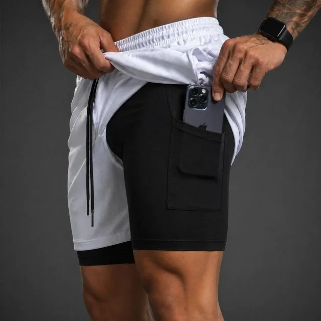 ✨Bermuda Compressão Duplo Masculina 2 Em 1 Short Academia