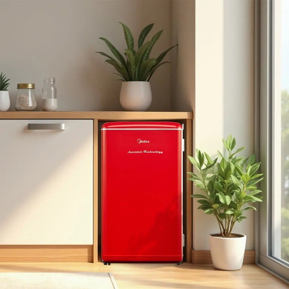 ✨ Frigobar Retrô Vermelho 93l Inverter Bivolt Midea Vermelho