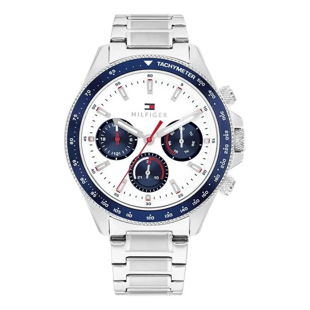 ✨Relógio Tommy Hilfiger Clark Masculino Em Aço Prateado 17922 Prateado Branco Azul-escuro