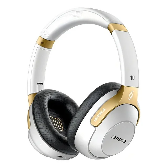 ✨ Fone De Ouvido Headphone Neymar Jr. Aiwa Aws-hp-nj-01-wg Bluetooth Branco/dourado Edição Limitada