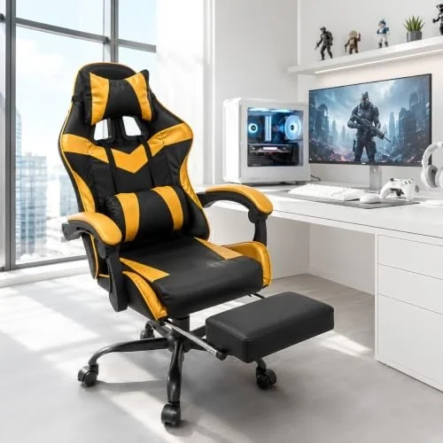 ✨ Cadeira Gamer BlackGold Ergonômica com Inclinação e Apoio para Pernas (Preto/Dourado, unidade, 1, 1)