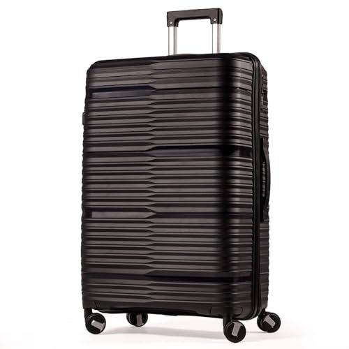 ✨ Mala Grande De Viagem 32Kg Polipropileno 8 Rodas 360 Giratória Para Despachar Rígida Leve Tamanho G Viajem Internacional Resistente (PRETO, GRANDE)