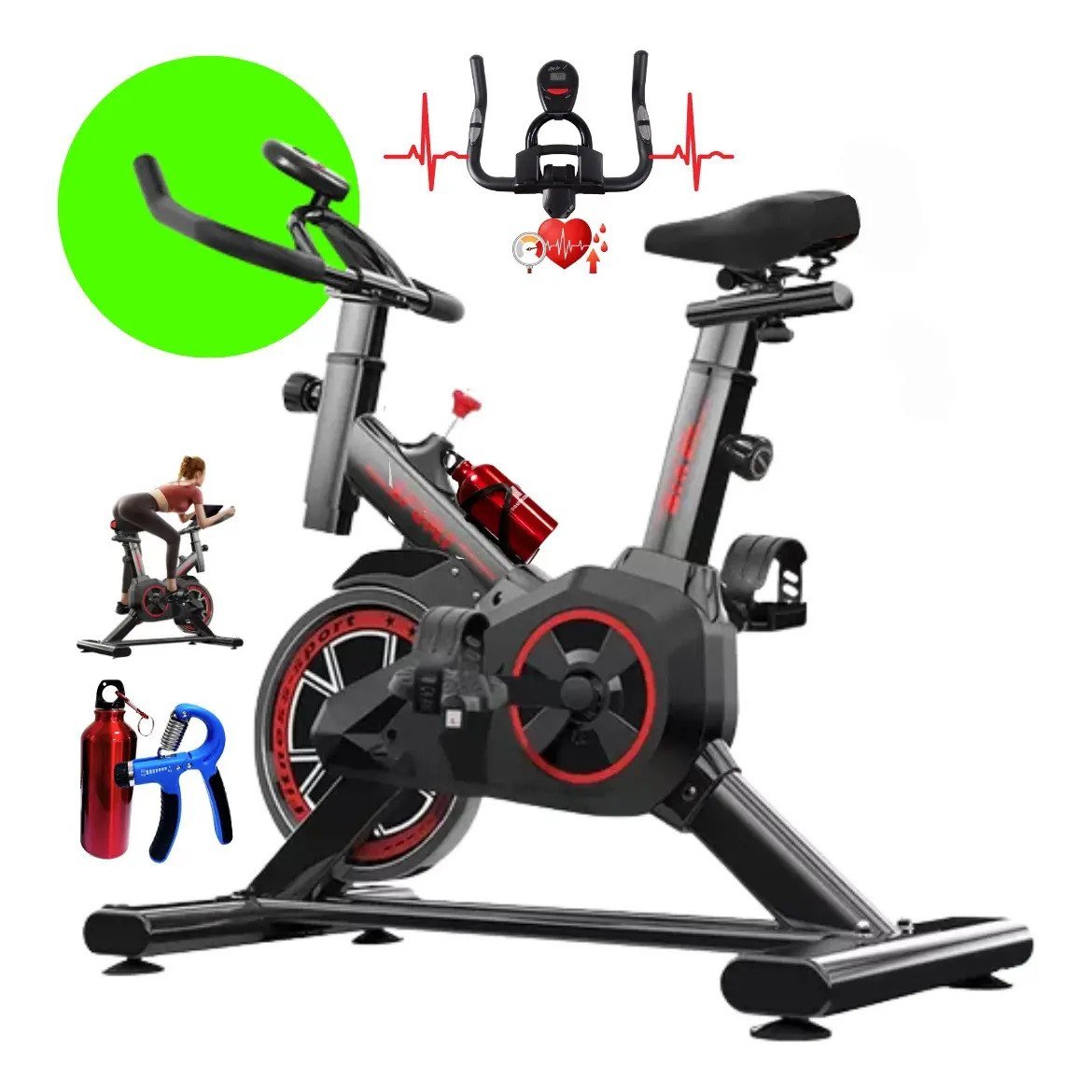 ✨ Bicicleta Ergométrica Spinning Profissional Fitness Academia Sport 120 Kgs Preto Premium Bike academia para Cardio e Musculação com base + brinde SQUE...