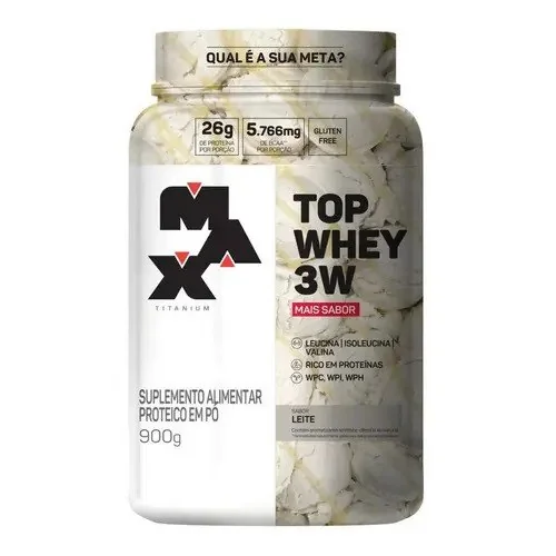 ✨ Suplemento Top Whey 3w + Max Titanium 900g Sabor Leite