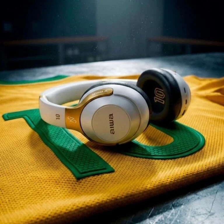 ✨Fone De Ouvido Headphone Neymar Jr. Aiwa Aws-hp-nj-01-wg Bluetooth Branco/dourado Edição Limitada