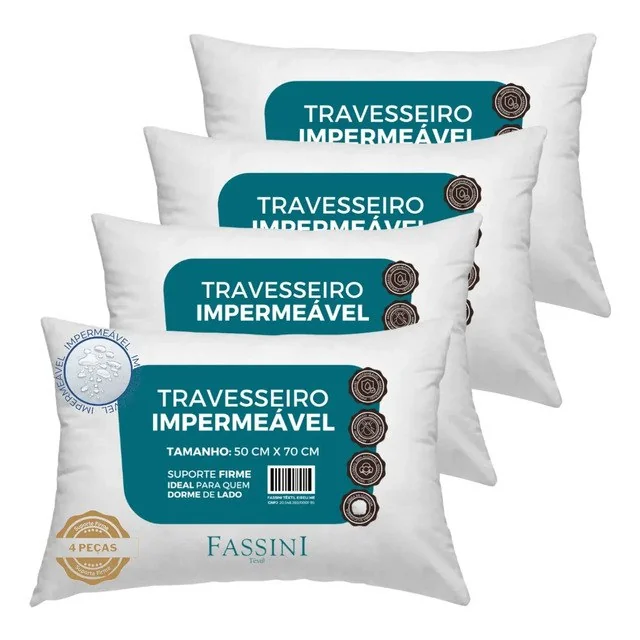 ✨ 4 Travesseiros Antialérgico Impermeável 50x70 Super Macio Branco
