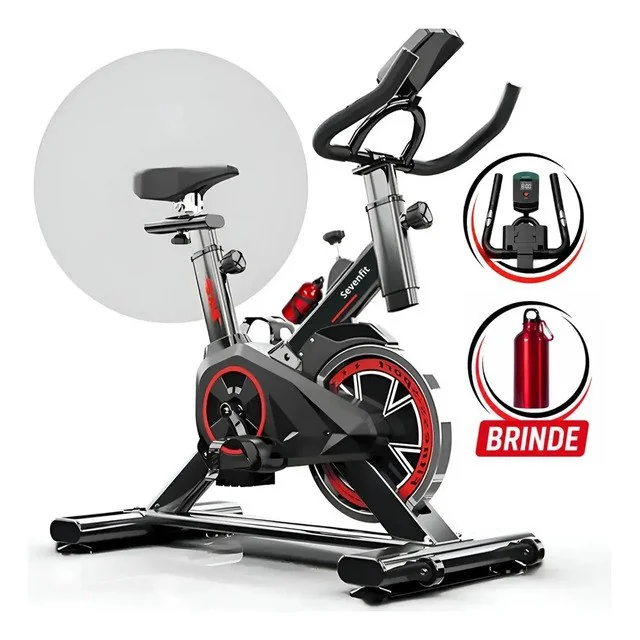 ✨ Bicicleta Ergométrica Bike Spinning Garrafa 6kg Sensação Inércia Com Medidor Cardíaco Fitness Preto e Vermelho Sevenfit Para Cardio E Musculação