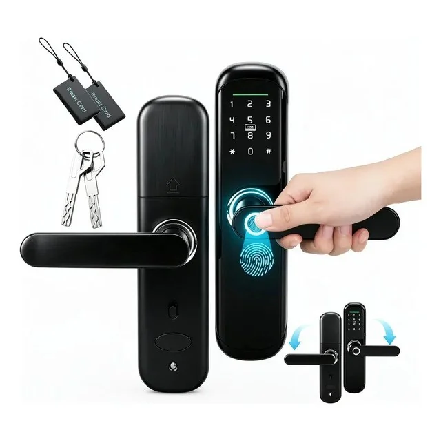 ✨ Fechadura Digital Biométrica Com Senha E Cartão Ic, Para Casa Ou Hotel Preto