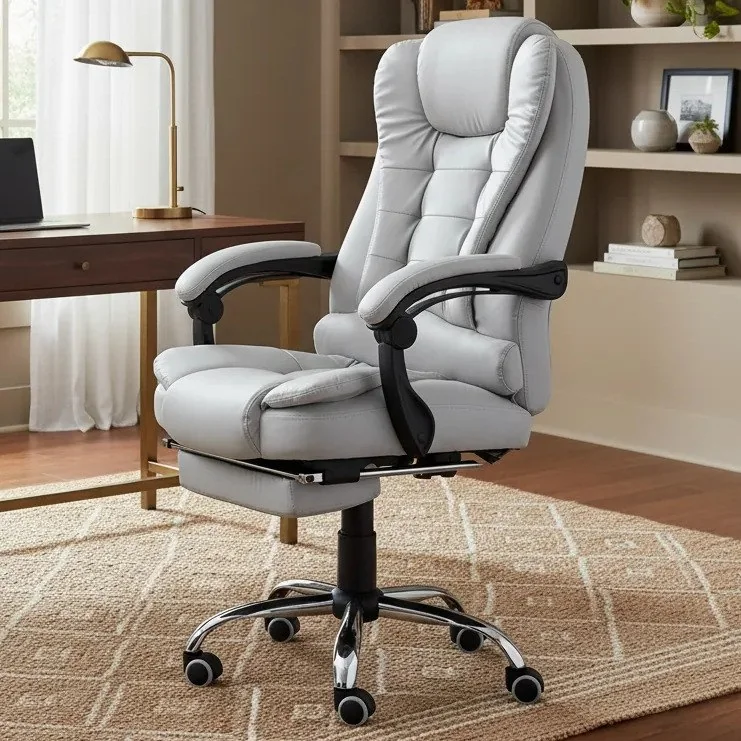 ✨ Cadeira De Escritório Presidente Ergonômica Python Fly Couro Sintético Encosto Ajustável Com Trava E Apoio Para Pés Cor Cinza