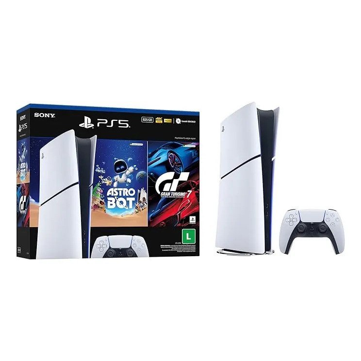 ✨ Console Playstation®5 Slim Digital - Pacote Astro Bot E Gran Turismo 7 - Branco