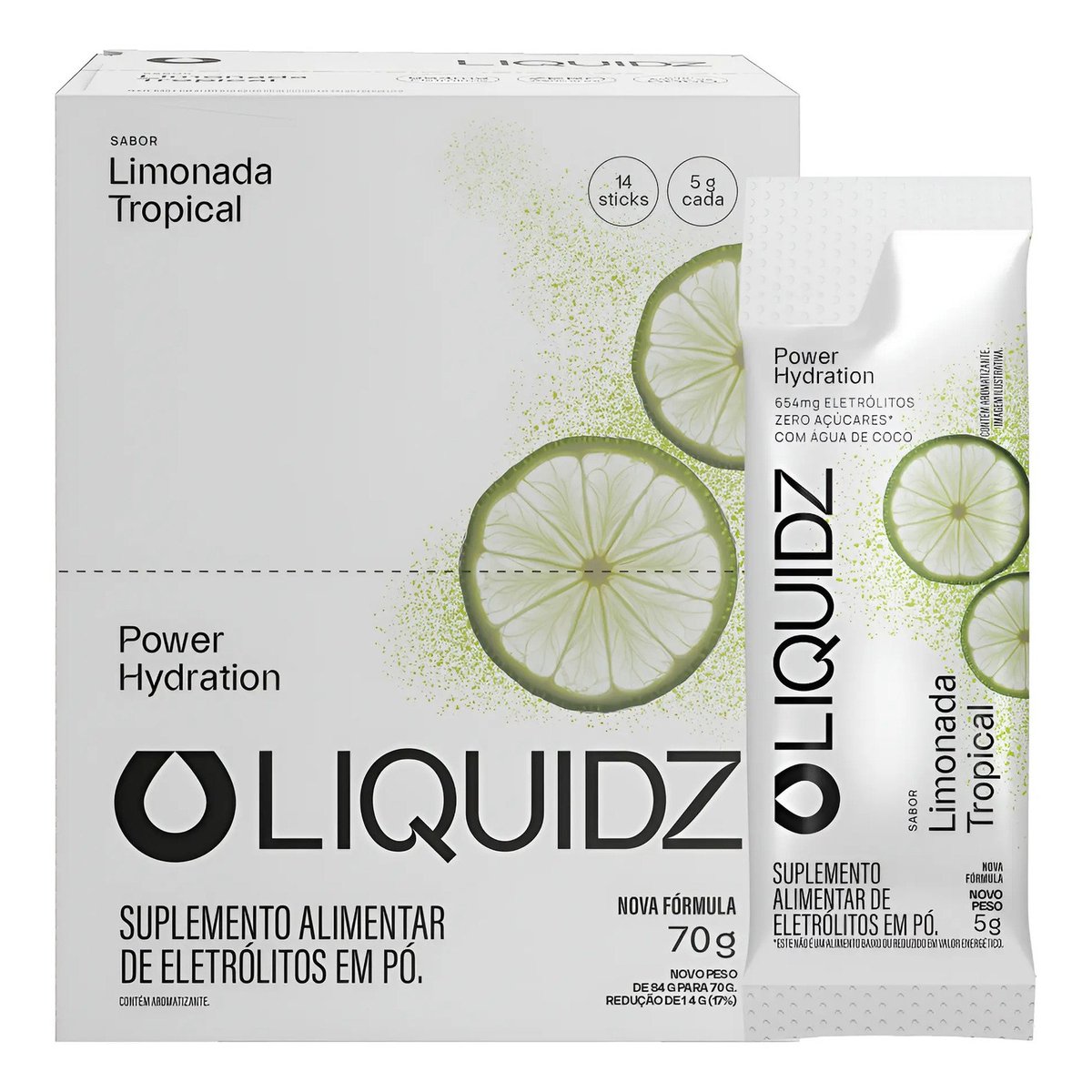 ✨ Liquidz® Eletrólitos Zero Açúcar Limonada Tropical 14 Sachês