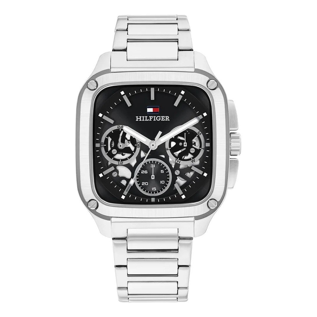 ✨ Relógio Tommy Hilfiger Herald Skeleton Masculino Em Aço Prat Prateado Preto