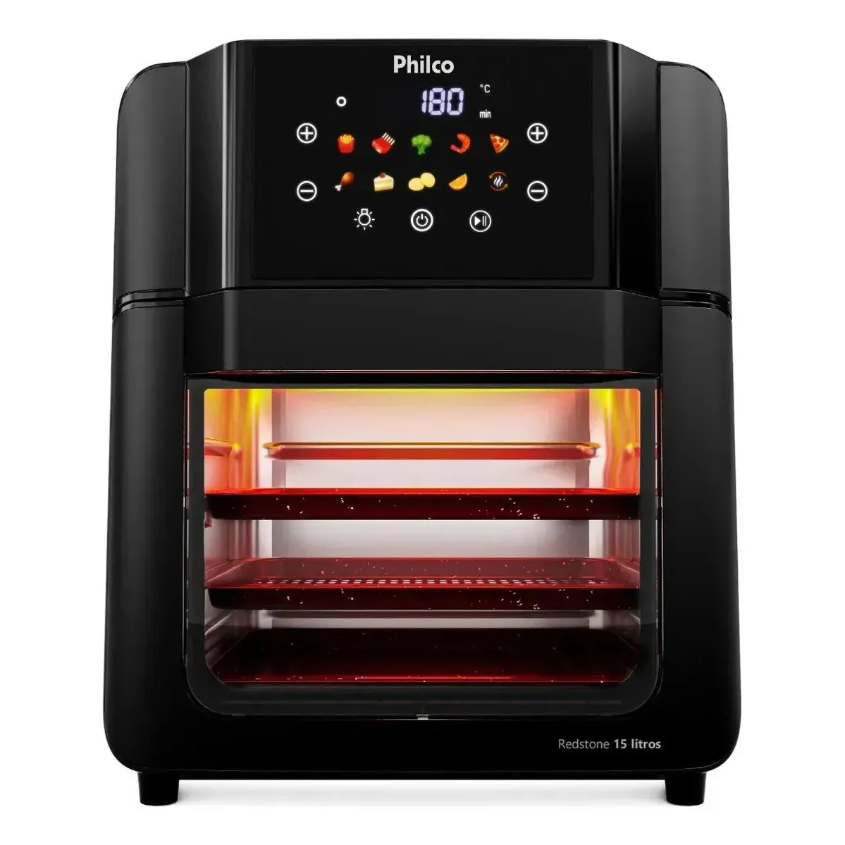 ✨ Philco PAF15C Fritadeira Air Fryer Oven 15 Litros Revestimento Redstone Porta Removível Luz Interna 10 Funções 220v Preta