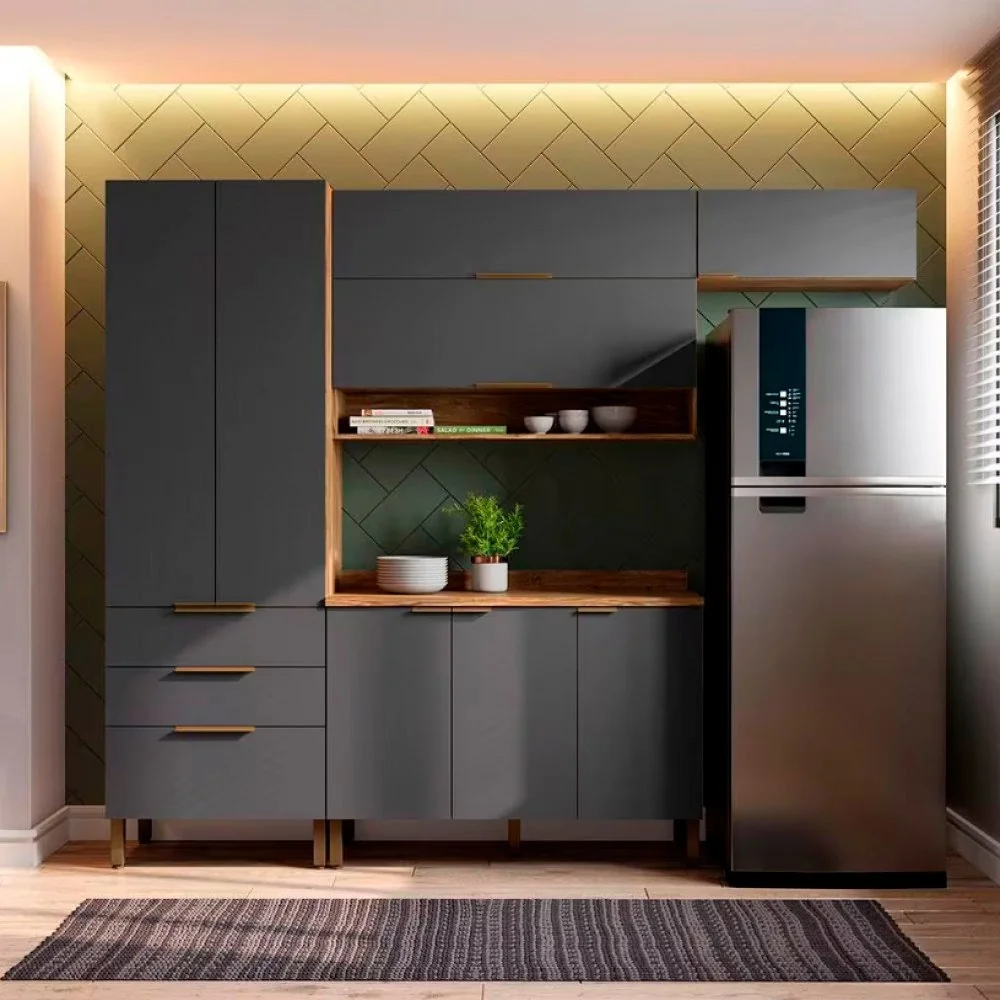 ✨Cozinha Compacta Bartira Topázio UP com 8 Portas 3 Gavetas e 5 Prateleiras