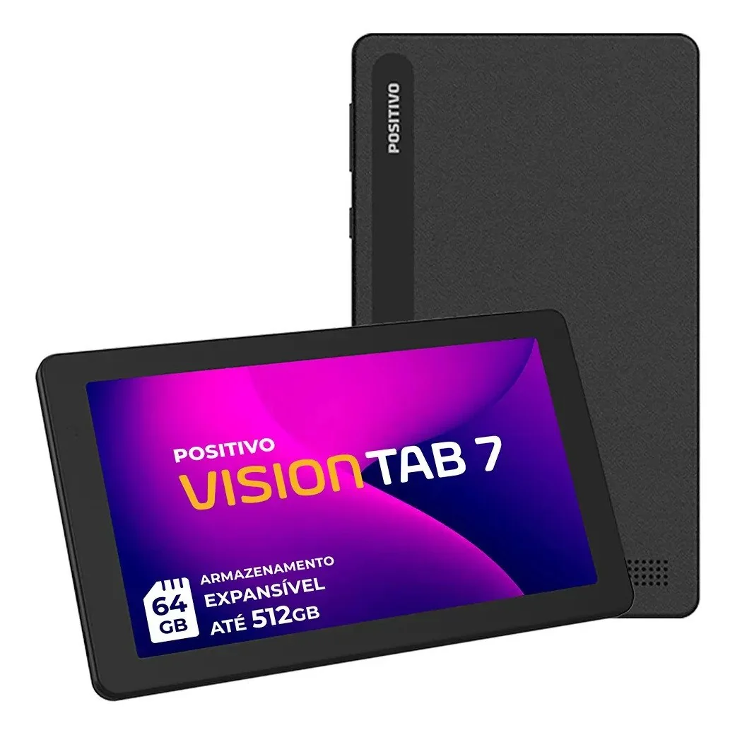 ✨ Tablet Positivo Vision TAB 7 - Processador Octa-Core 3GB RAM 64GB Armazenamento Tela 7” IPS Bateria 3100mAh, Android 14 Go, Wi-fi - Preto