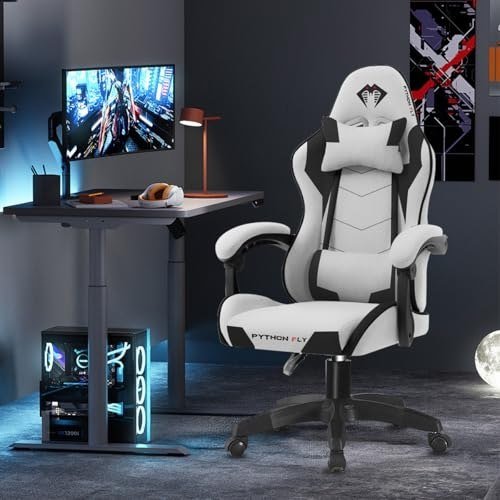 ✨ Cadeira Gamer Python Fly em tecido, respirável e ecológica, ângulo ajustável (Cinza Claro)