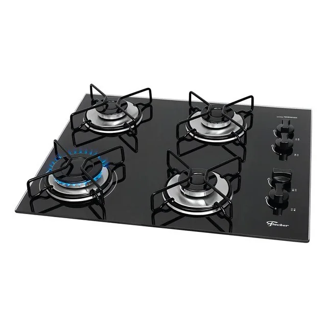 ✨Cooktop A Gás Fischer 4 Bocas Fit Line Trempe Esmaltada Aramado Preto 127/220v
