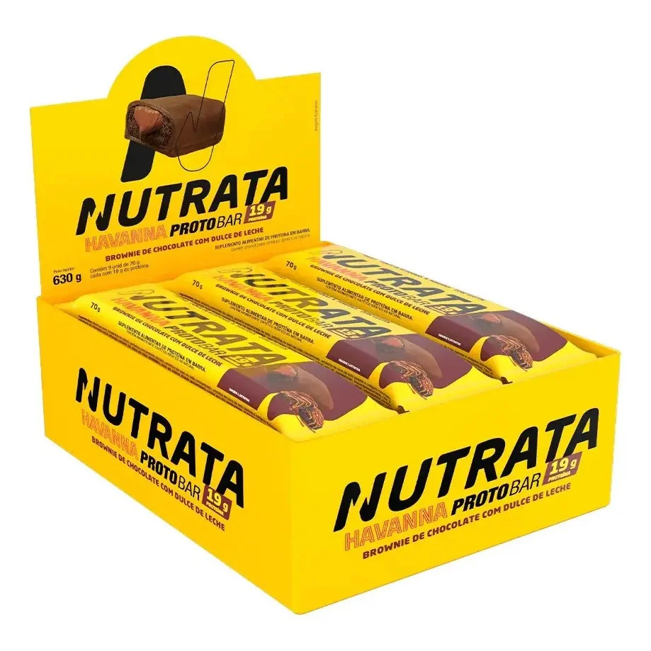 ✨ Barras De Proteína Protobar Havanna 9 Unidades - Nutrata Sabor Brownie de chocolate com Doce de leite