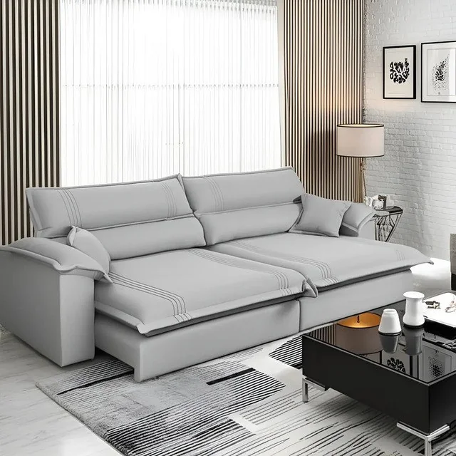 ✨Sofá Retrátil Reclinável 2,50m Nivus Cinza Molas Ensacadas - King House