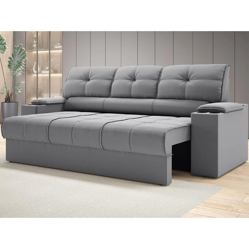 ✨Sofá com Porta Copos Retrátil e Reclinável Tom 2,05m Velosuede - NETSOFAS