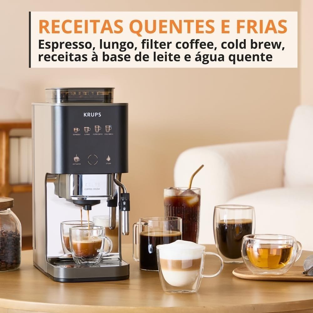 ✨ Máquina de Café Automática Krups Coffee Crush CCE1, Moagem na Hora, 15 Bares, Super Compacta, 5 Níveis de Moagem, Multibebidas (Espresso, Lungo, Cold ...