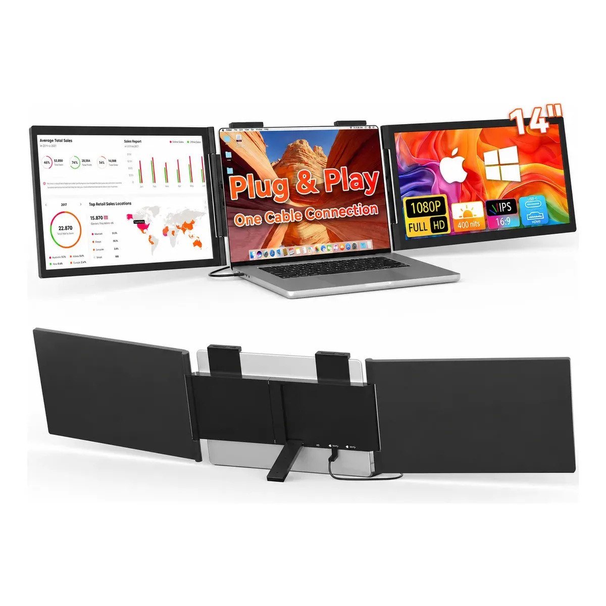 ✨ Monitor Portátil Novante Triplo 14" Full HD IPS, USB-C, para Notebook de 14 a 16.5"