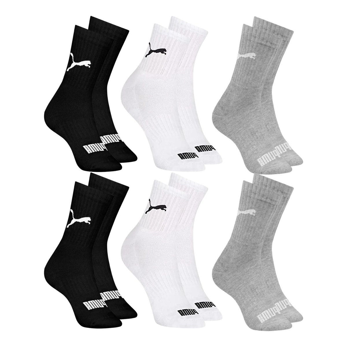 ✨ 6 Pares Meias Puma Cano Médio Alto Atoalhada Academia Sport