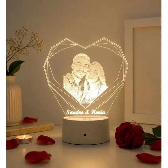 ✨Luminária Led 3d Personalizada Casal Namorados 26cm Preto 16 Cores